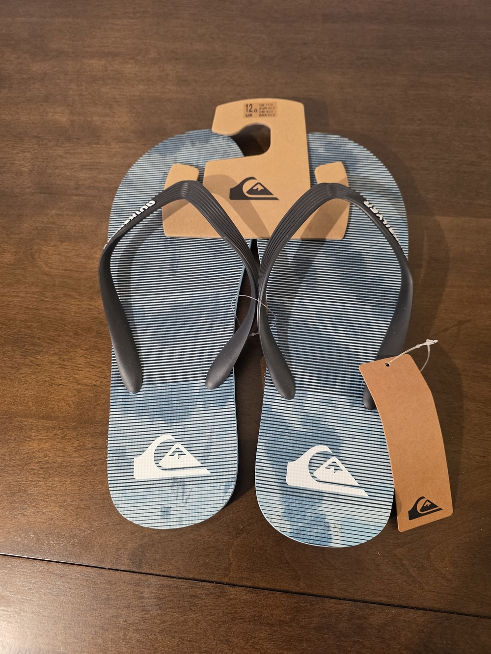 Quiksilver "Molokai Massive"  Blue and Black Striped Sandals, Sz 12. New!
